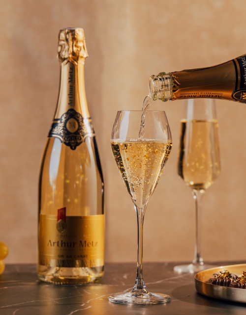 Bouteille vin effervescent paillettes or